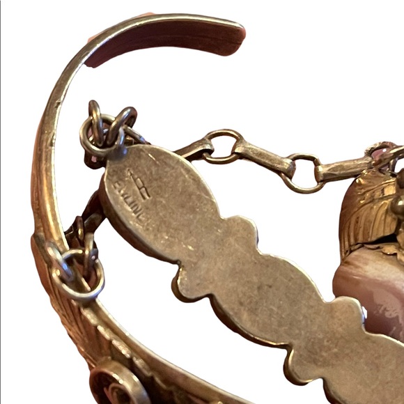 Vintage 1960s Sterling Silver Navajo marked MOP Squash Blossom slave Bracelet - Picture 10 of 16